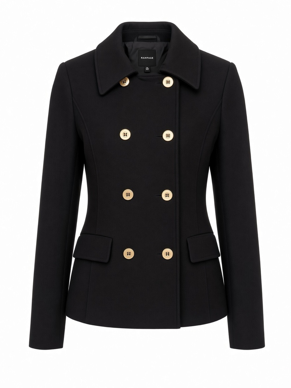 Rampage Black Double-Breasted Peacoat Jacket Size M – Gold Buttons